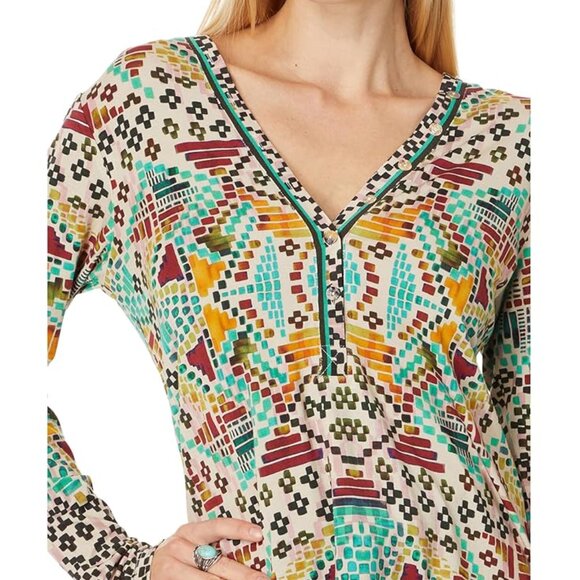 Johnny Was Etris Janie Favorite Long Sleeve Button Henley Tee Shirt Beige Top NW - Picture 3 of 10